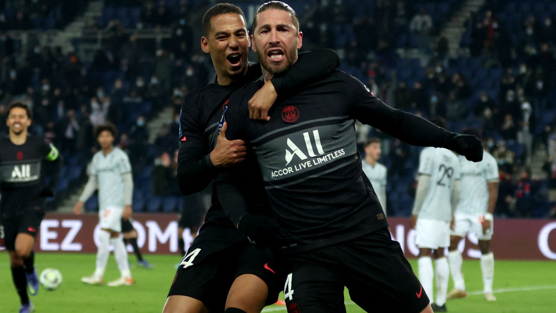 Sergio Ramos celebrates his goal with Thilo Kehrer