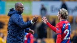 Crystal Palace pair Patrick Vieira (L) and Conor Gallagher