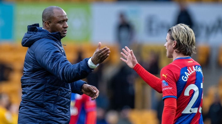 Crystal Palace pair Patrick Vieira (L) and Conor Gallagher