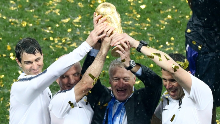 Didier Deschamps celebrates France's World Cup triumph in 2018
