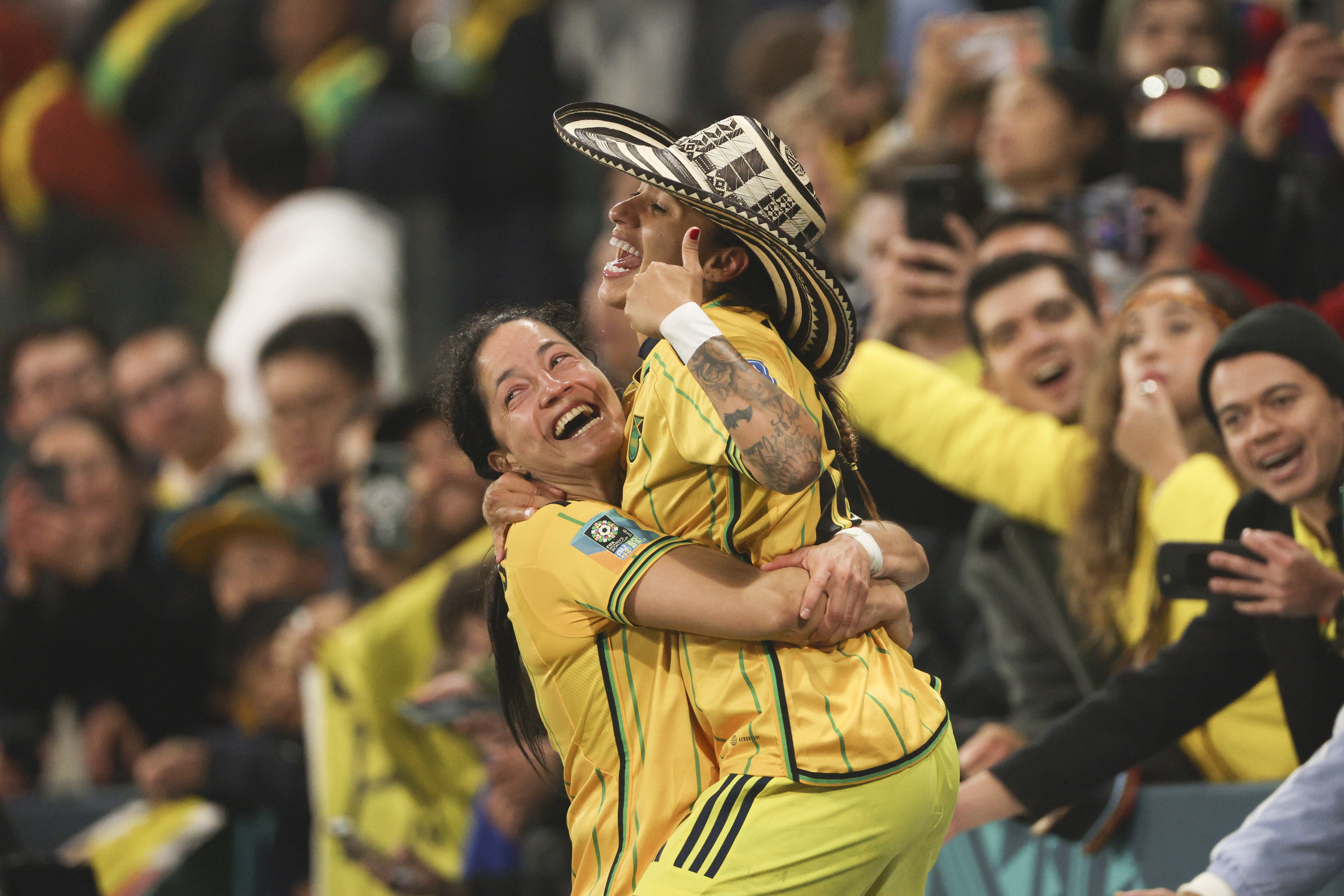 Colombia celebrate reaching the Women's World Cup quarter-finals for the first time in style