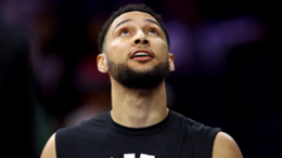 Ben Simmons of the Brooklyn Nets warms up before the game against the Philadelphia 76ers at Wells Fargo Center