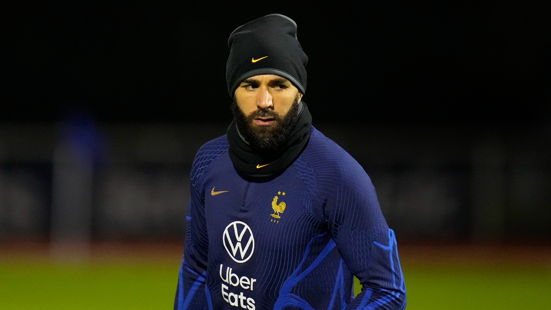 Karim Benzema pictured in training with France on Tuesday