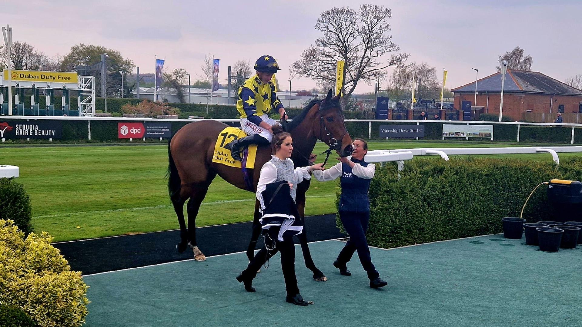 Stenton Glider and Andrea Atzeni after finishing second to Remarquee at Newbury (Simon Milham/PA)