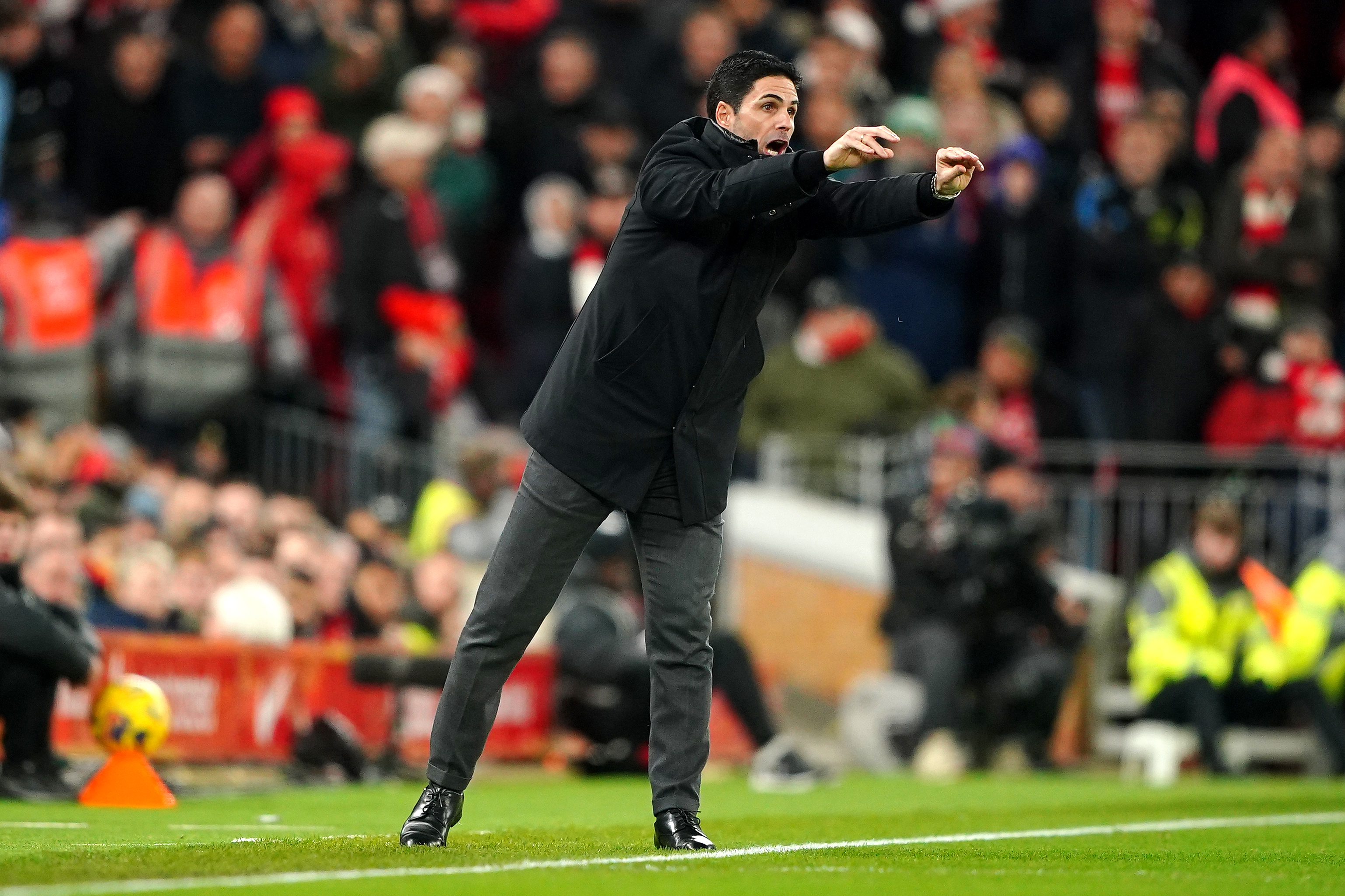 Arsenal manager Mikel Arteta reacts on the touchline