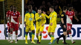 Nantes celebrate in their semi-final against Monaco