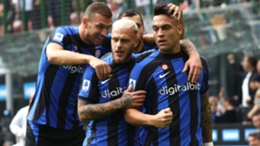 Inter celebrate Lautaro Martinez's goal against Salernitana