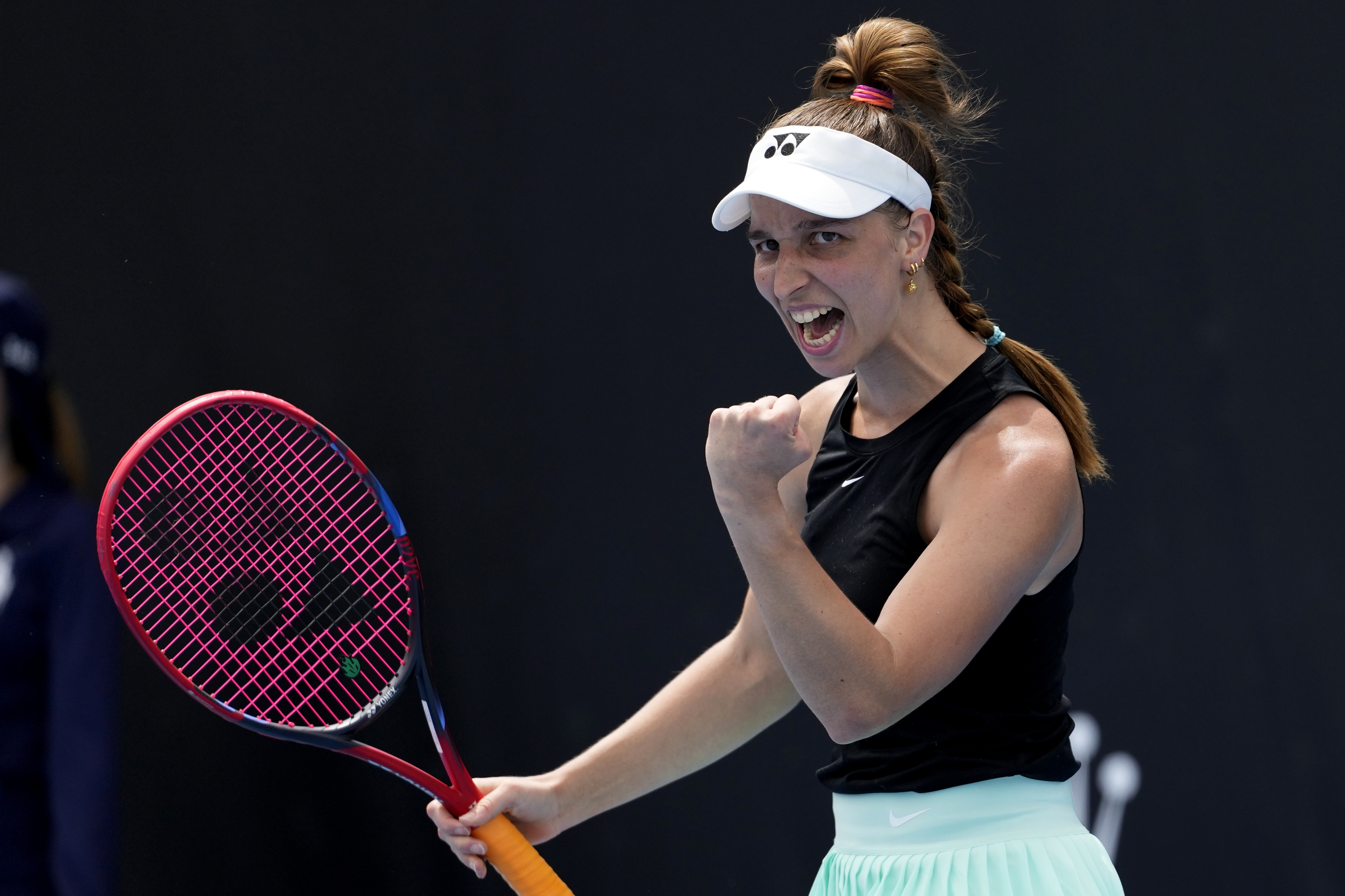 Tamara Korpatsch celebrates defeating Jodie Burrage