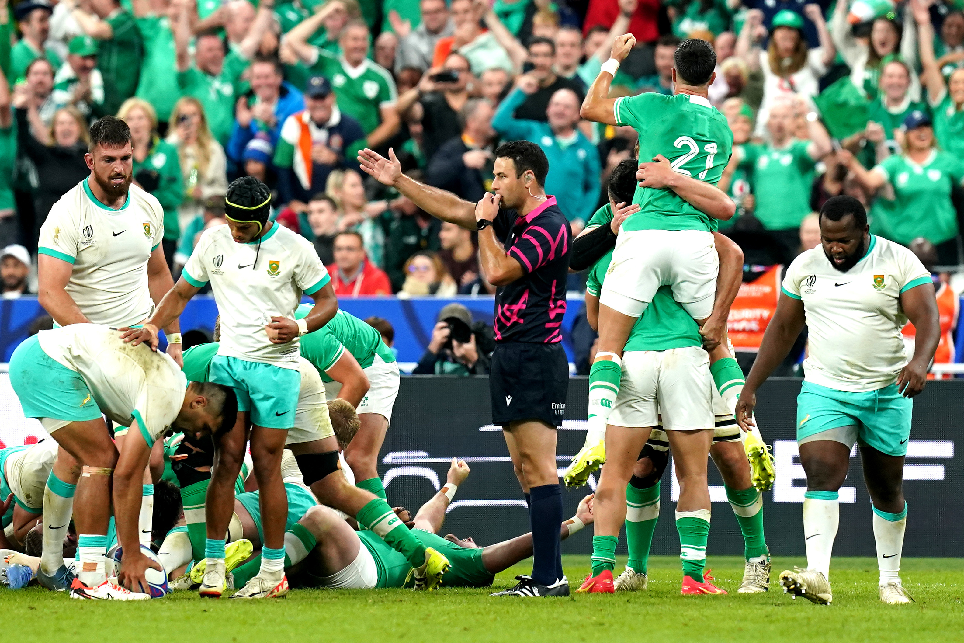 Jean Kleyn, left, and South Africa suffered a pool-stage loss to Ireland but recovered to reach the World Cup final
