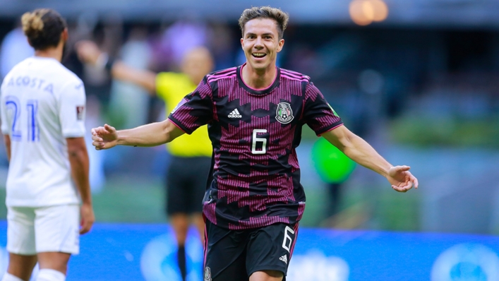 Sebastian Cordova celebrates his goal for Mexico