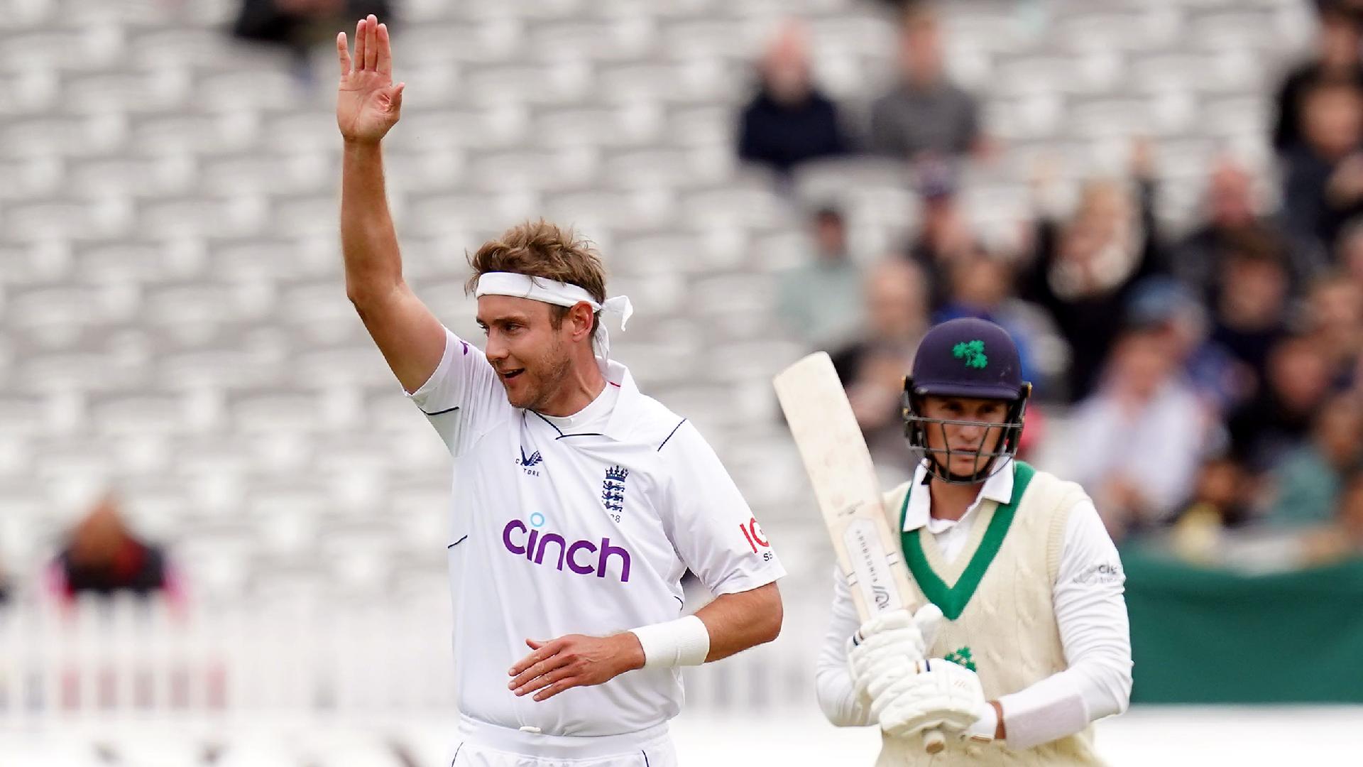 Stuart Broad celebrates taking the wicket for England against Ireland (John Walton/PA)