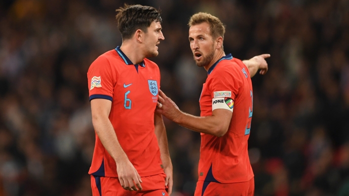 Harry Maguire and Harry Kane during the draw with Germany