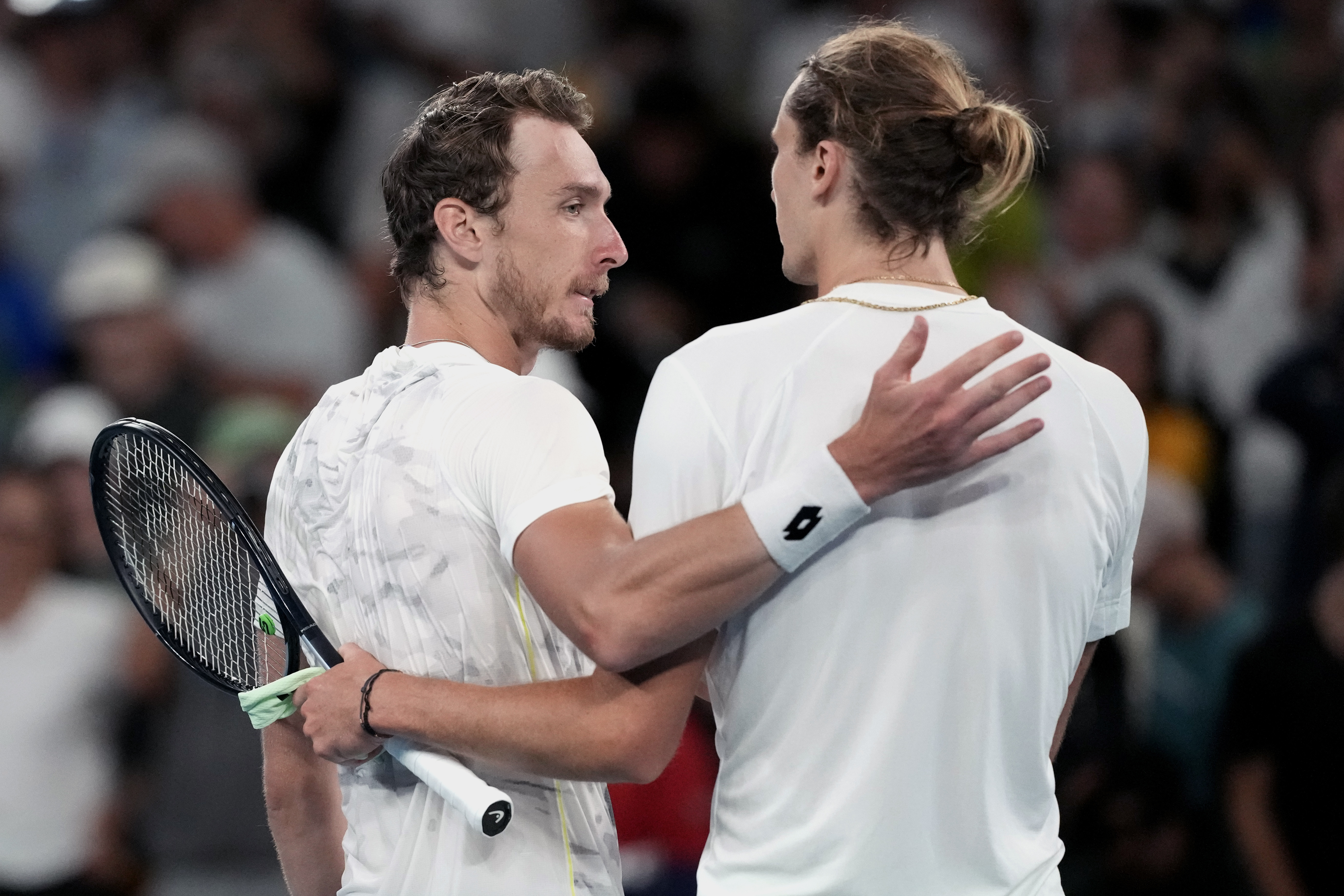 Alexander Zverev was made to work hard by Lukas Klein (left)