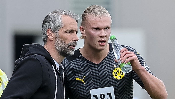 Erling Haaland with BVB coach Marco Rose