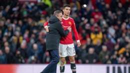 Ralf Rangnick (L) has had to rely on Cristiano Ronaldo after being left with little striker options at Manchester United