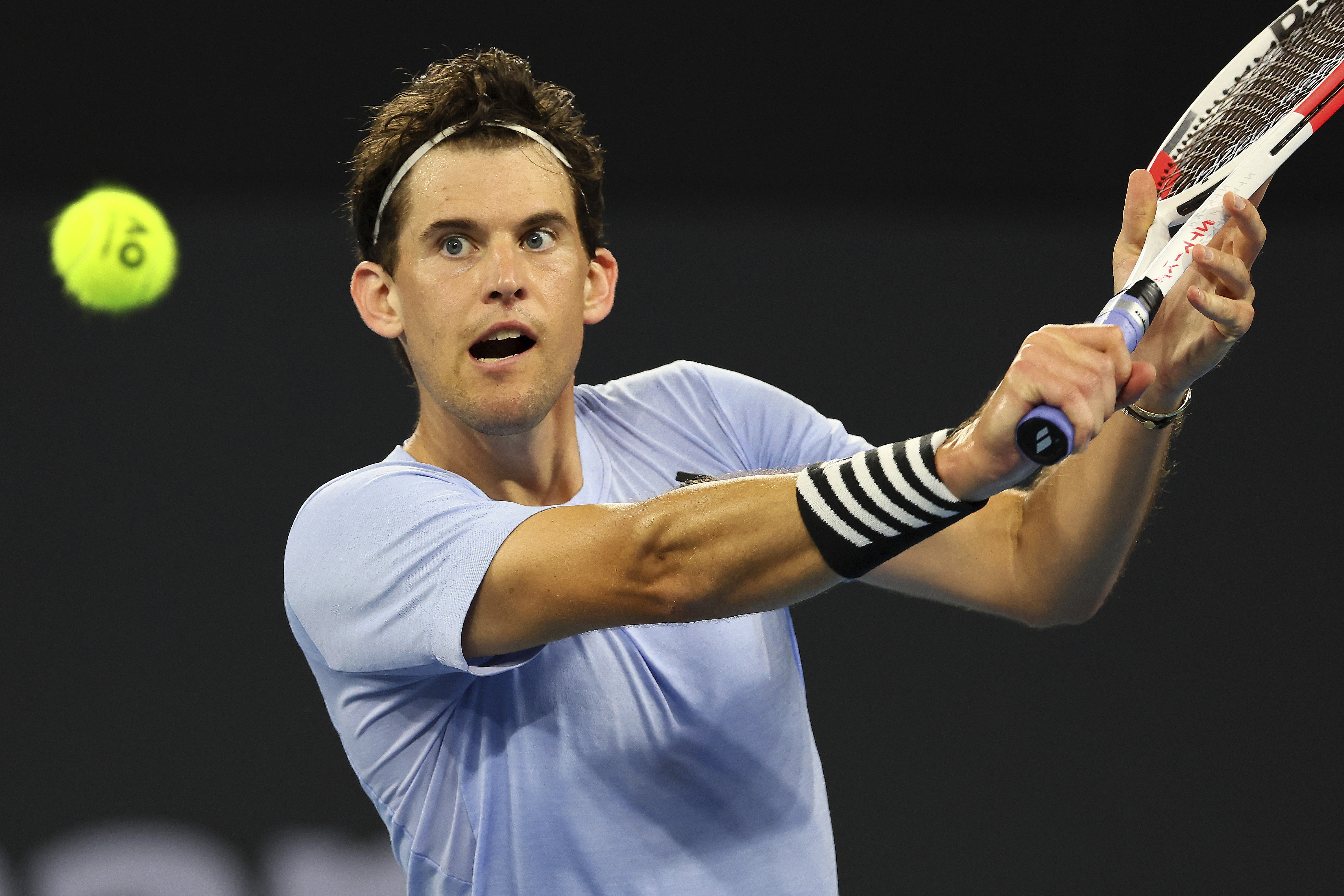 Dominic Thiem, pictured, pushed Rafael Nadal hard in the opening set in Brisbane