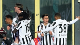 Juventus players celebrate Danilo's goal against Atalanta