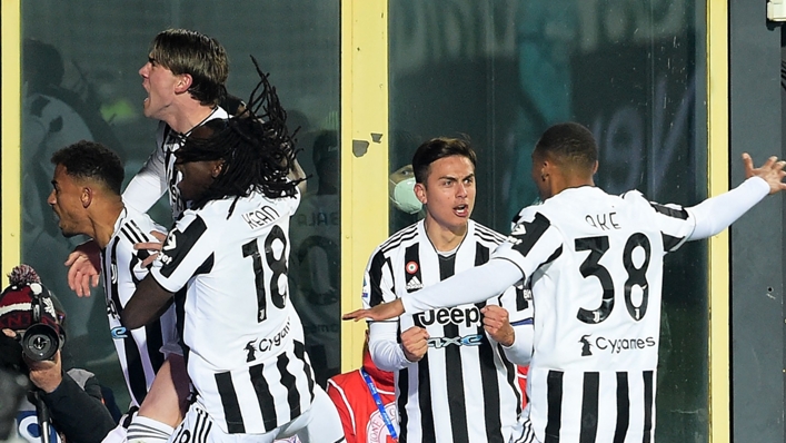 Juventus players celebrate Danilo's goal against Atalanta