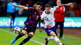Mexico's Jorge Sanchez jostles with America's Christian Pulisic in Thursday's 0-0 draw.