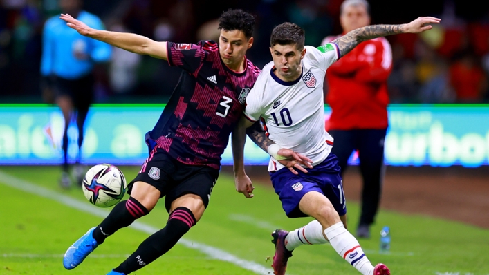 Mexico's Jorge Sanchez jostles with America's Christian Pulisic in Thursday's 0-0 draw.