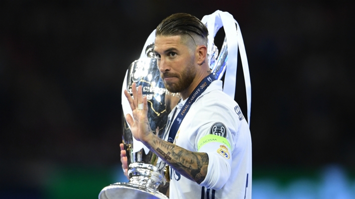 Sergio Ramos with the Champions League trophy at Real Madrid