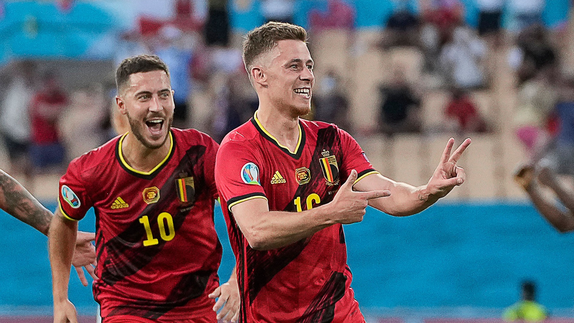 Thorgan Hazard celebrates against Portugal