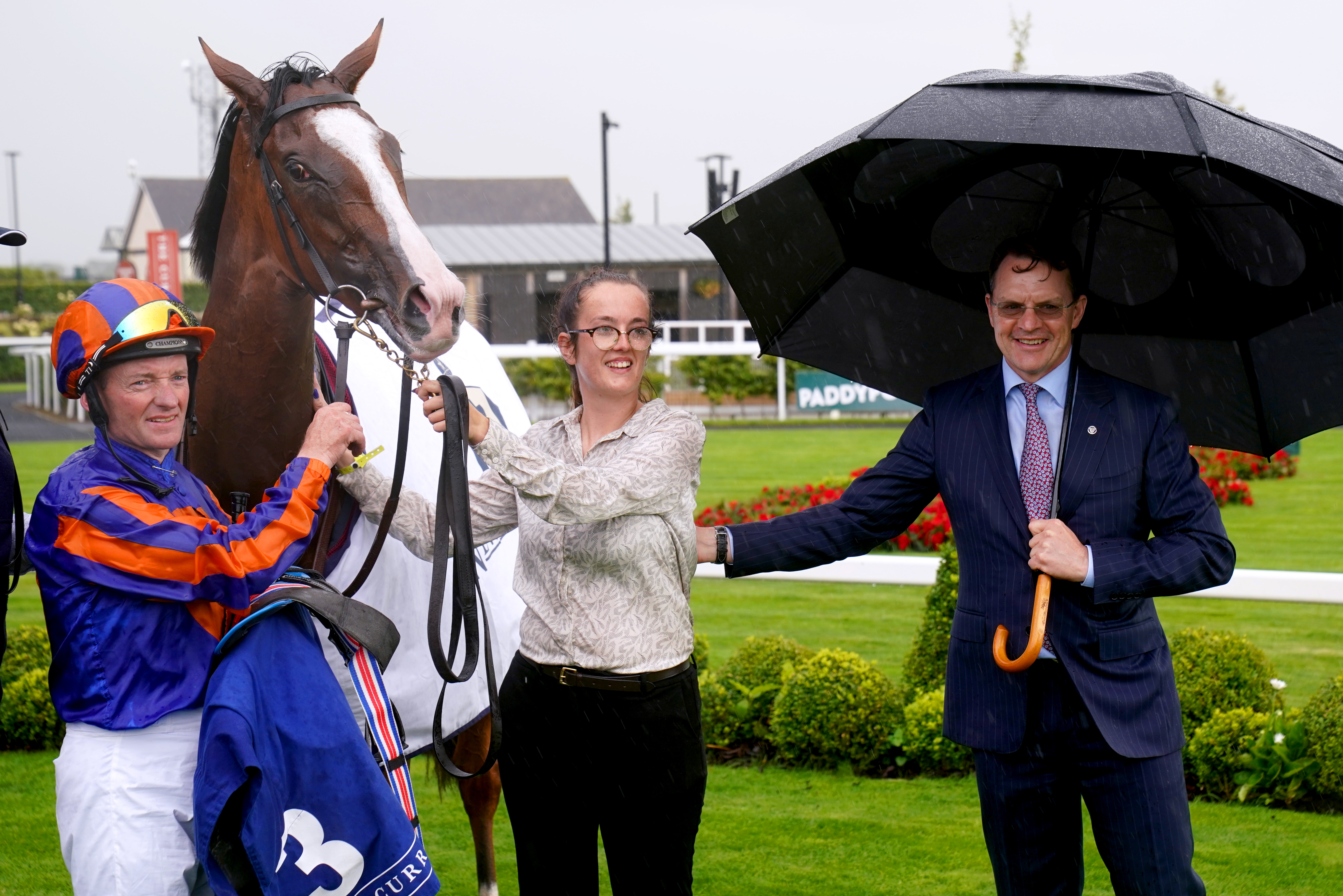 Seamie Heffernan and Aidan O'Brien with Opera Singer at the Curragh