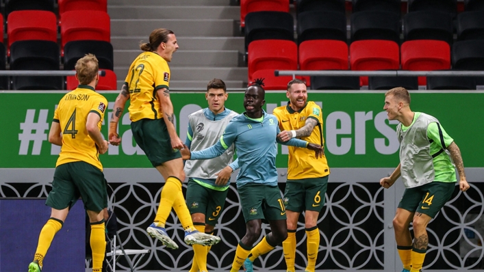 Australia celebrate Jackson Irvine's opening goal