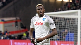 Victor Osimhen celebrates his first-half goal for Napoli on Tuesday