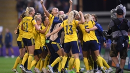 Sweden celebrate Linda Sembrant's winner against Belgium