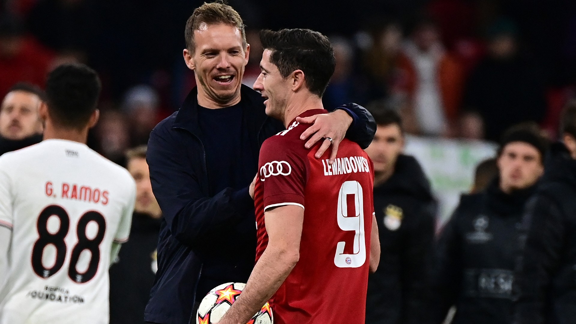 Julian Nagelsmann (left) and star striker Robert Lewandowski (right) face Dynamo Kiev tonight