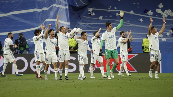 Real Madrid players celebrate their victory over Manchester City