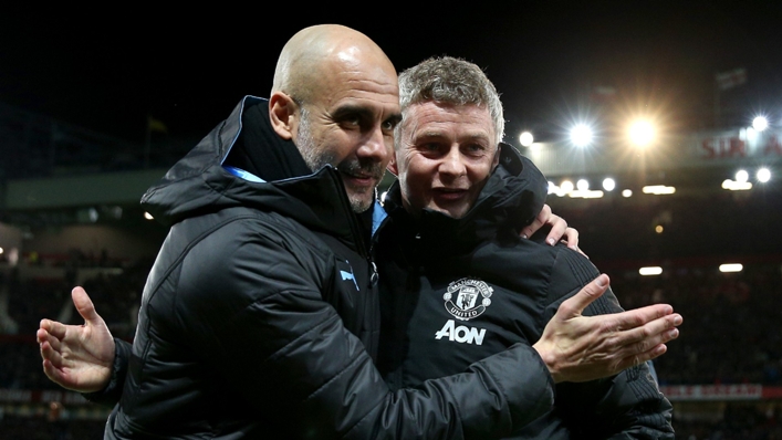 Pep Guardiola (left) and Ole Gunnar Solskjaer (right) face off in the Manchester derby