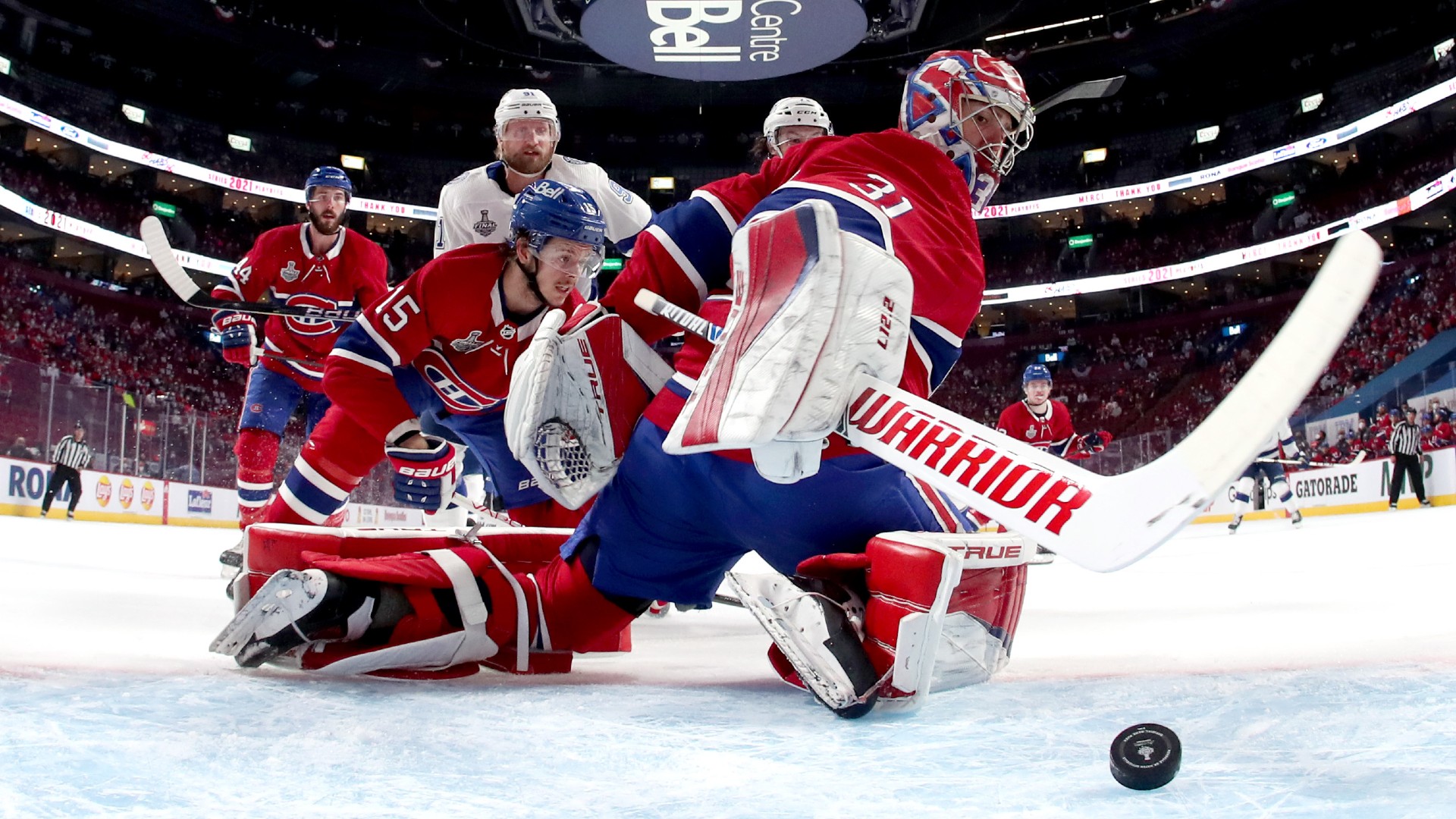 Carey Price is unable to prevent the puck crossing the line in Game 3.