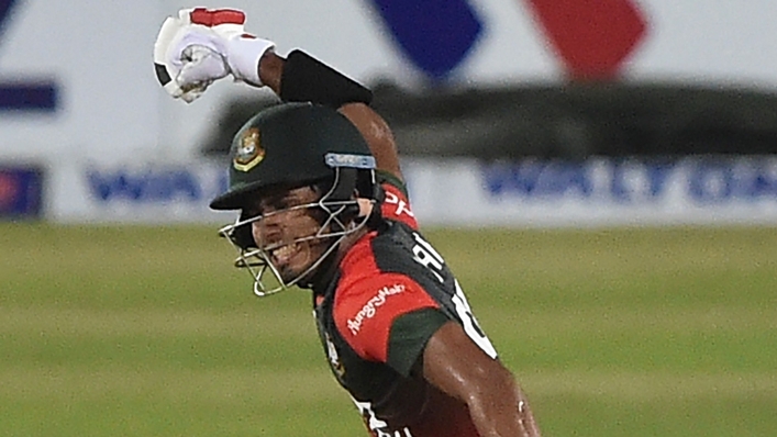 Afif Hossain celebrates after securing victory for Bangladesh over Australia.