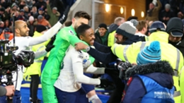 Steven Bergwijn celebrates his winning goal for Tottenham at Leicester City