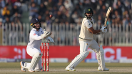Pakistan's Azhar Ali bats watched England wicketkeeper Ollie Pope