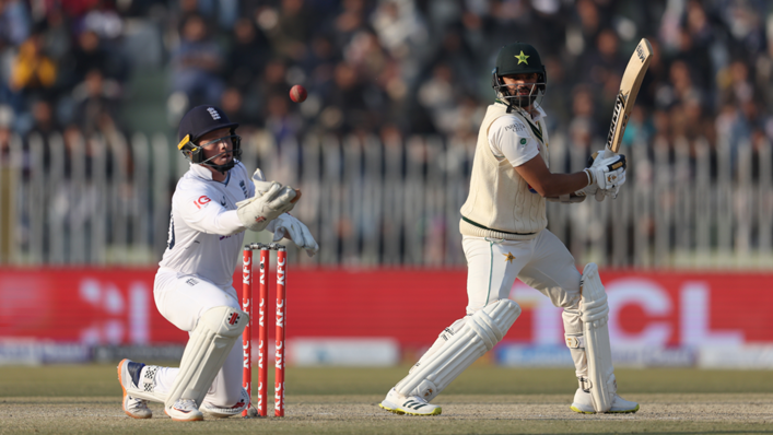 Pakistan's Azhar Ali bats watched England wicketkeeper Ollie Pope