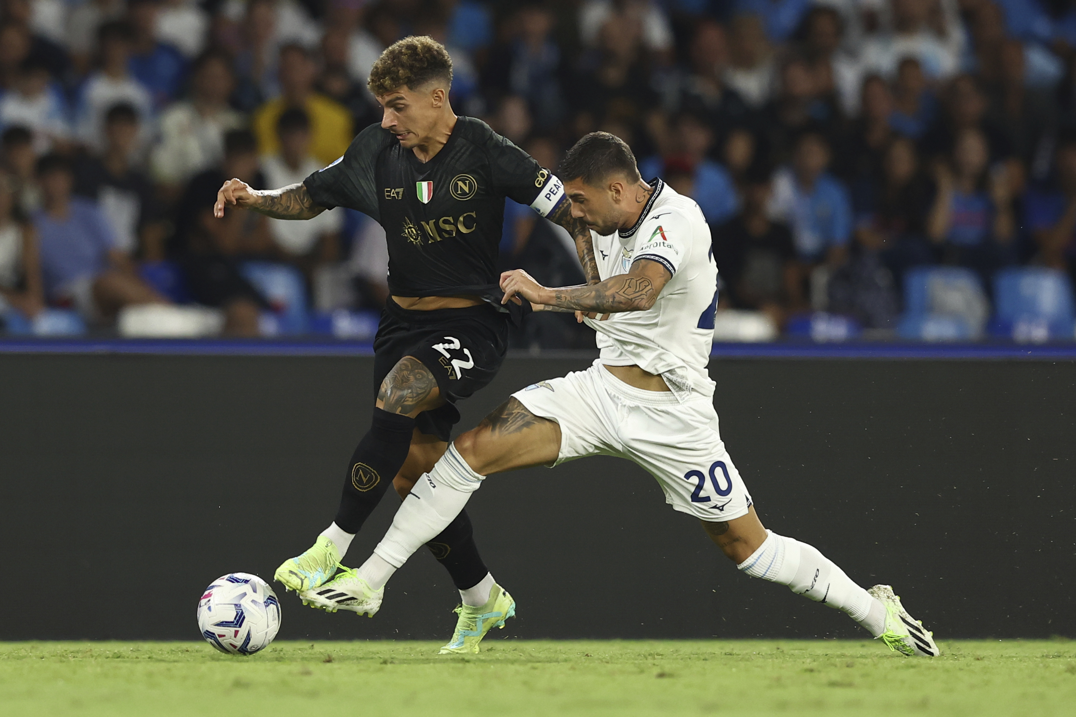 Lazio’s Mattia Zaccagni, right, had a second-half effort ruled out by VAR