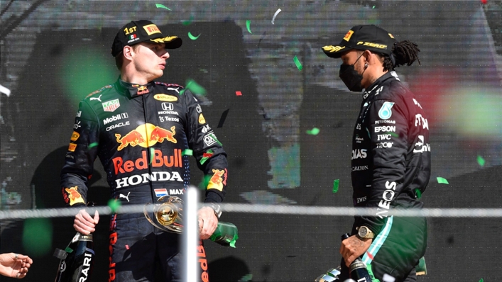F1 title rivals Lewis Hamilton (right) and Max Verstappen
