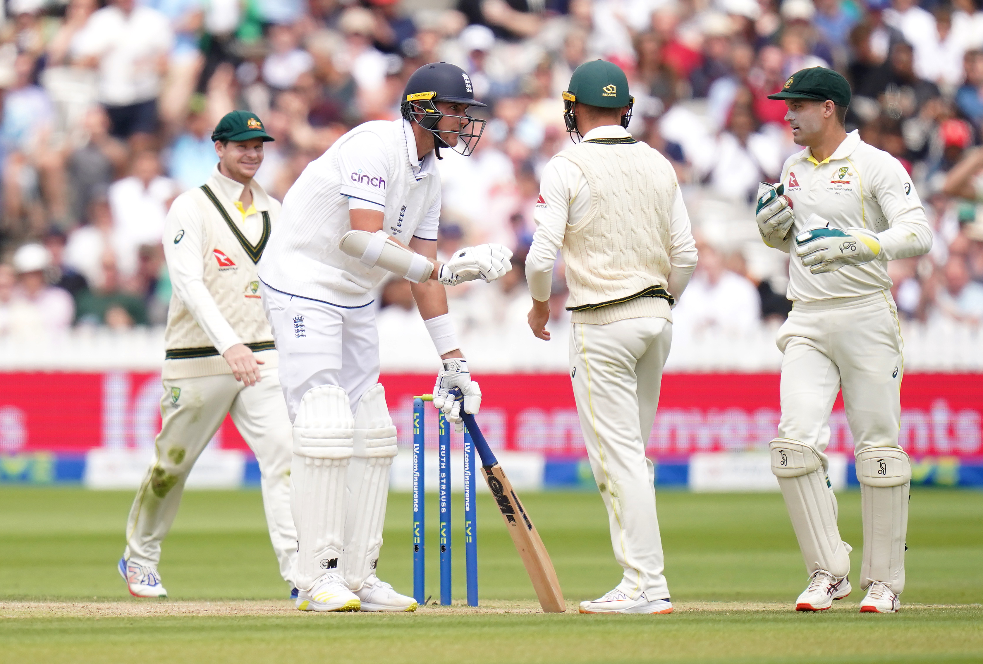 Broad made a point of grounding his bat for the remainder of his innings