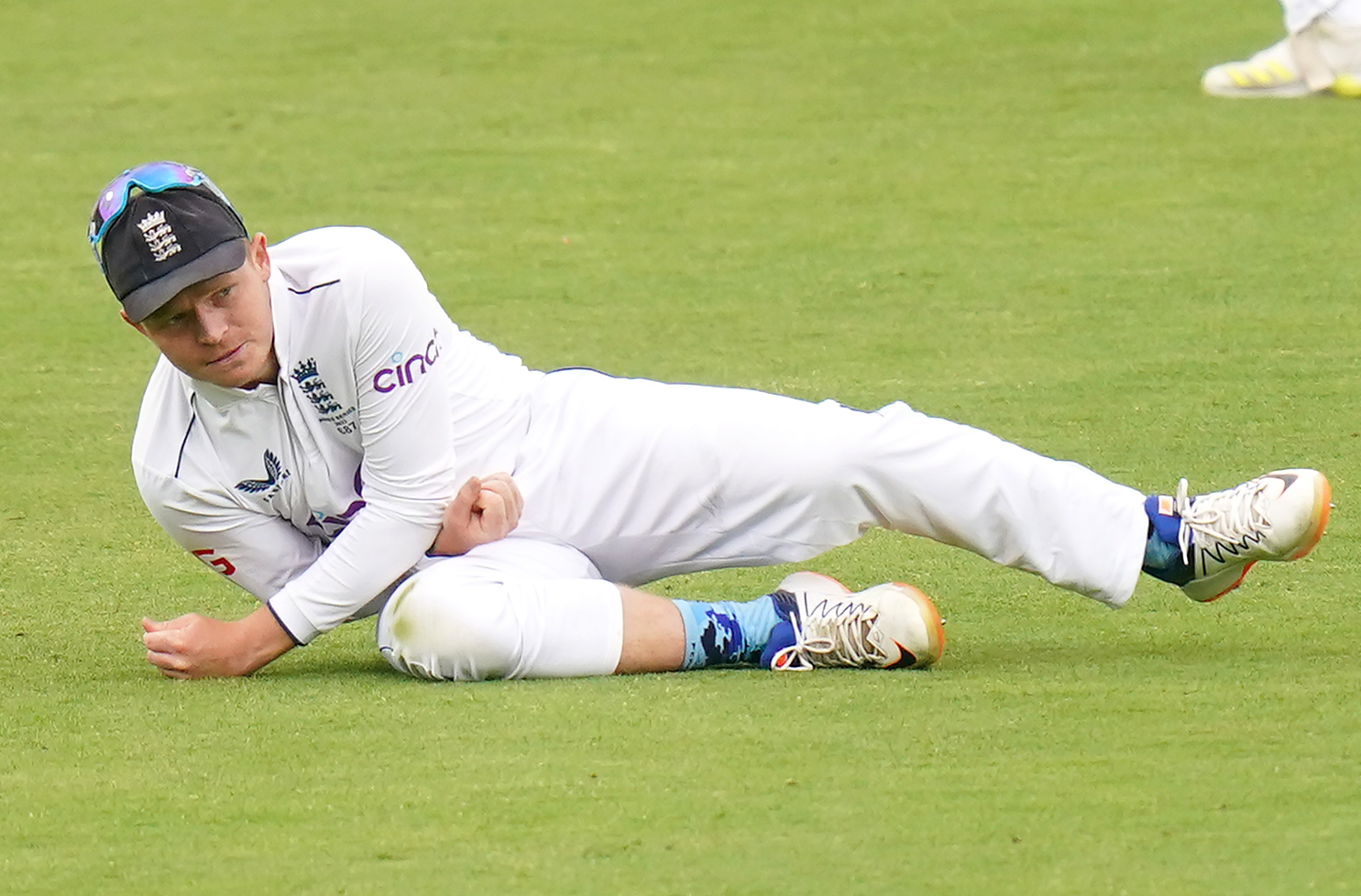 Ollie Pope hurt his shoulder diving for the ball