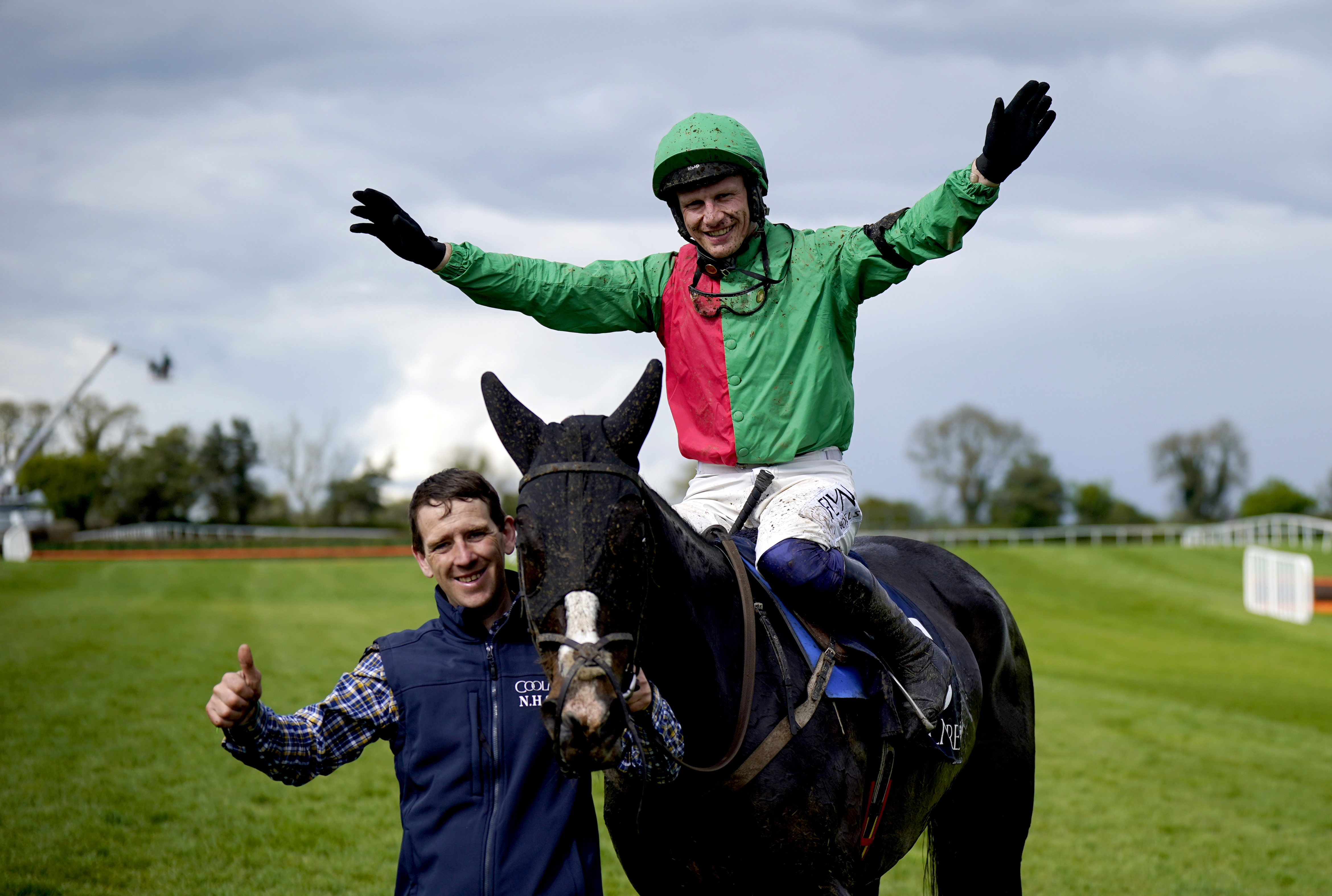 Paul Townend celebrates after winning aboard Echoes In Rain at the Punchestown Festival