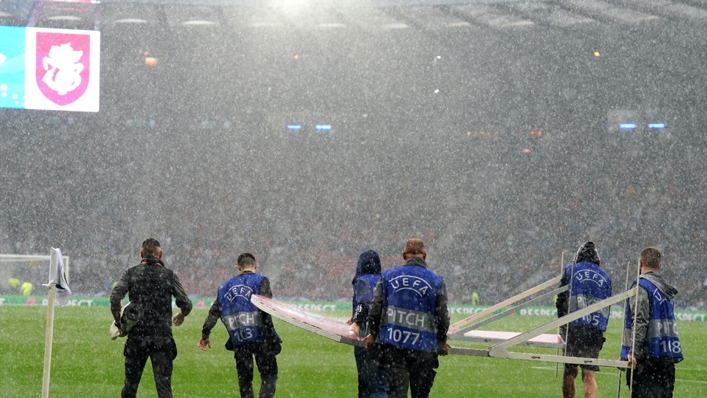Heavy rain was seen prior to the UEFA Euro 2024 Qualifying Group A match at Hampden Park (Andrew Milligan/PA)