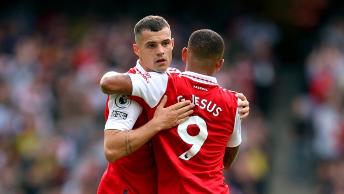 Granit Xhaka and Gabriel Jesus celebrate as Arsenal beat Spurs