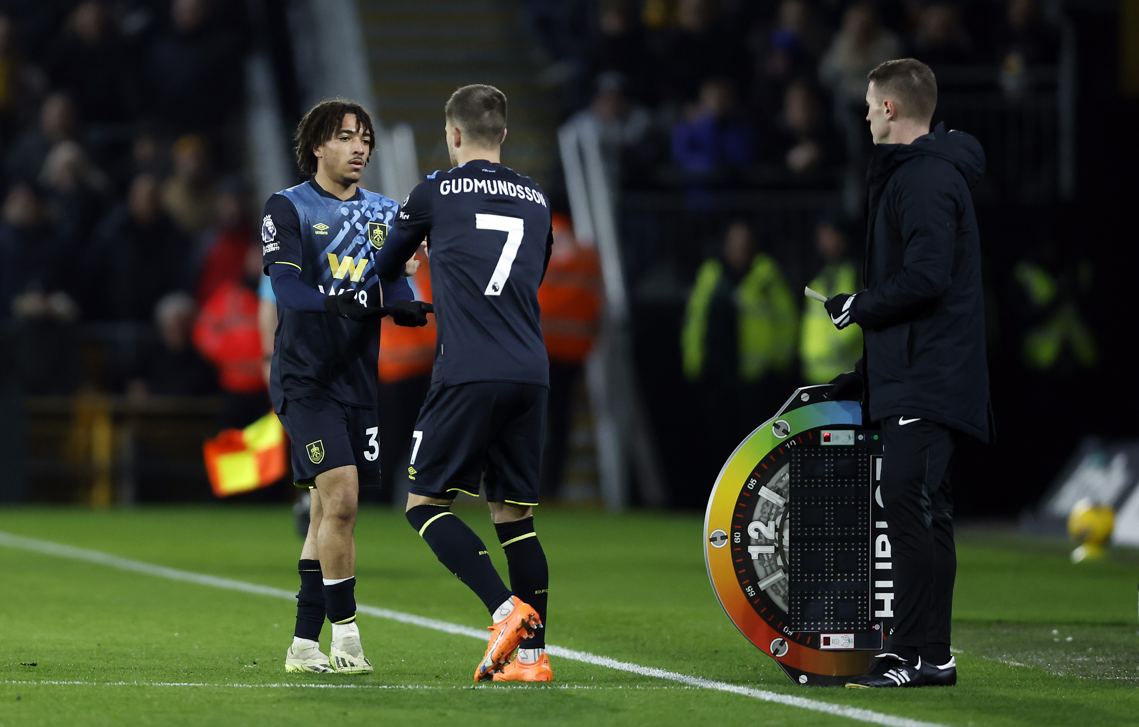 Luca Koleosho was forced off against Wolves