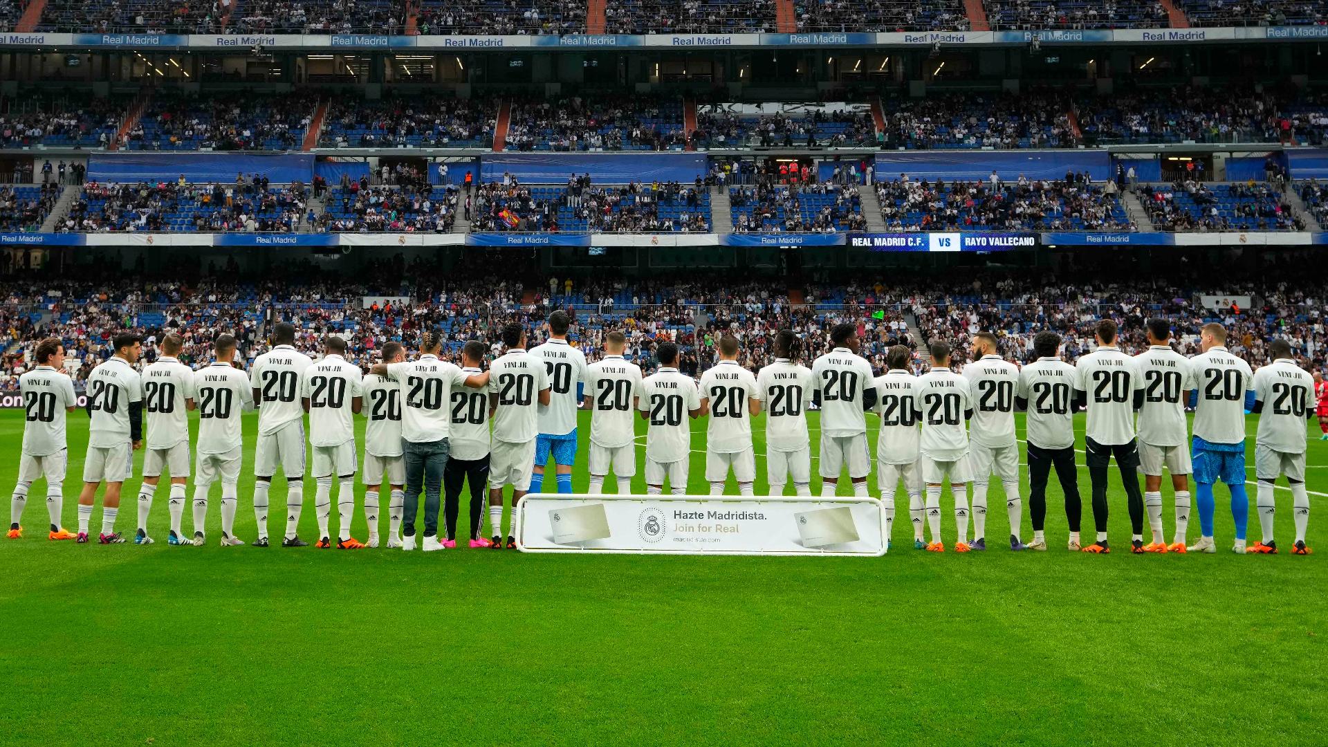 Real Madrid players showed their support for team-mate Vinicius Junior ahead of a 2-1 win over Rayo Vallecano (Manu Fernandez/AP)