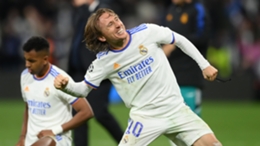 Luka Modric celebrates Real Madrid's progression to the UCL semi-finals