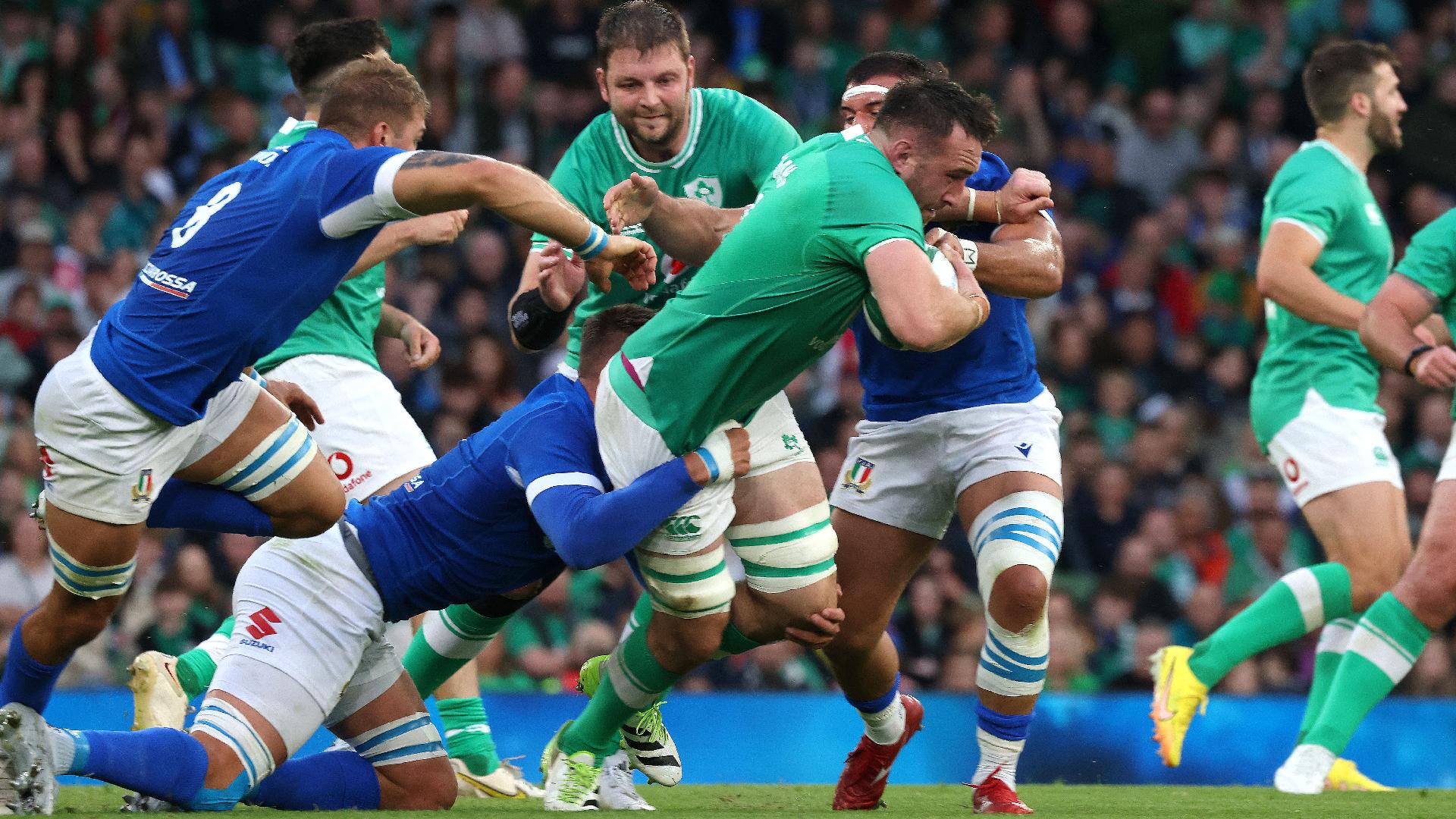 Jack Conan, with ball, suffered injury against Italy (Damien Eagers/PA)