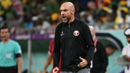 Qatar head coach Felix Sanchez barks out instructions during his side's 3-1 defeat to Senegal